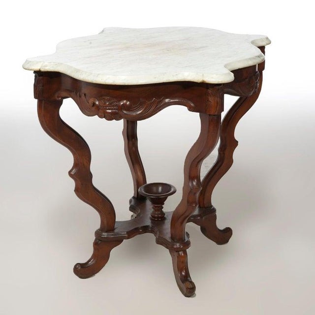 Antique Victorian Walnut & Marble Turtle Top Parlor Table Circa 1890