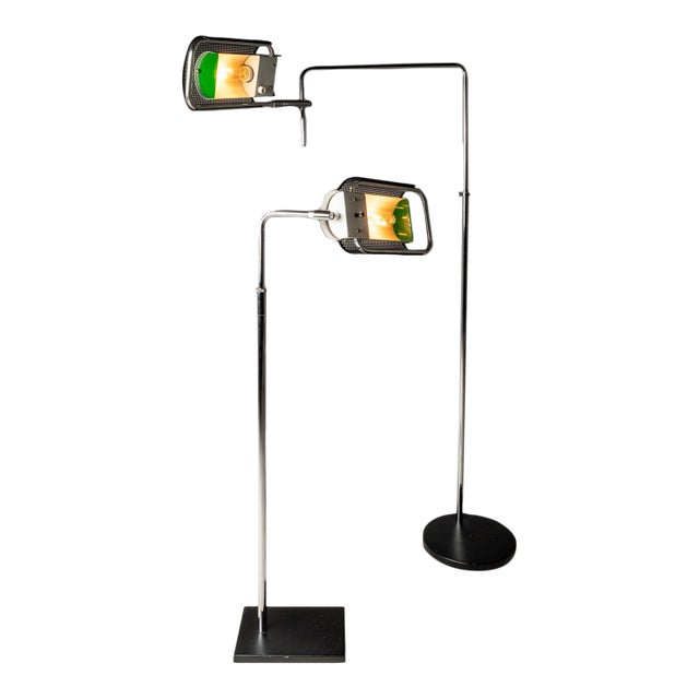 1960s Mid-Century Modern Omi "Eyeshade" Floor Lamps W/ Swingarm Light Attributed to George Nelson for Koch & Lowy - a Pair For Sale