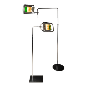 1960s Mid-Century Modern Omi "Eyeshade" Floor Lamps W/ Swingarm Light Attributed to George Nelson for Koch & Lowy - a Pair