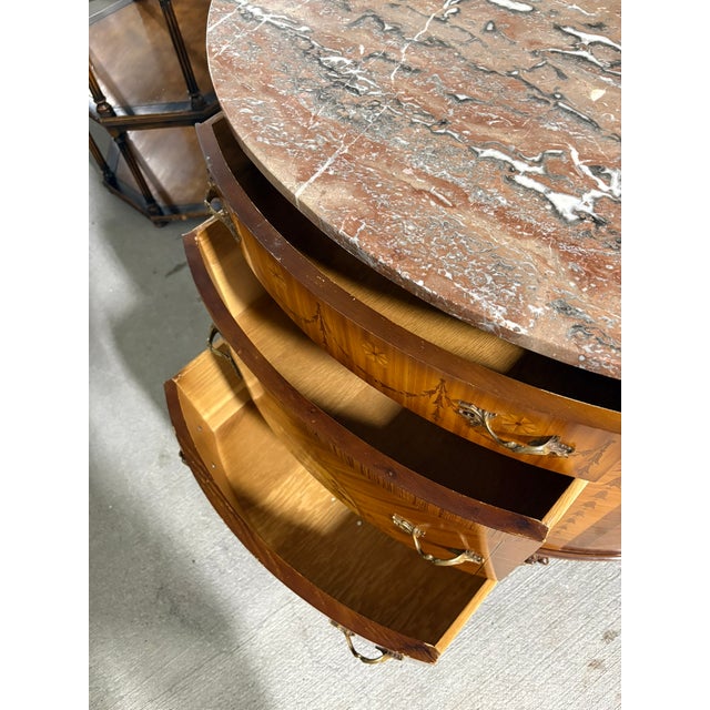Wood Louis XVI Style Demilune Commode With Marble Top, 19th Century For Sale - Image 7 of 13