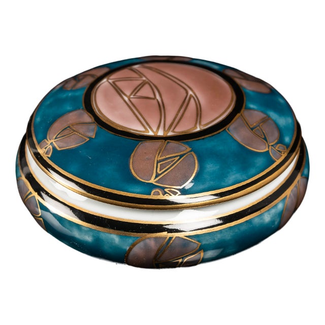 Art Deco Porcelain Jewelry Box Signed Camille Tharaud for Limoges, France, 1930s For Sale