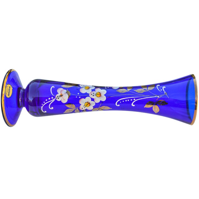 Antique Floral-Patterned Blue Glass Vase For Sale - Image 4 of 5