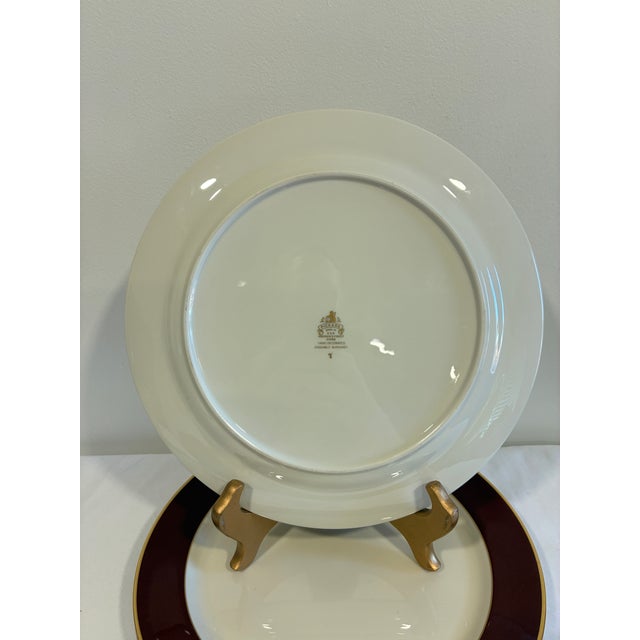 Vintage Pickard Ensemble Burgundy Gold-Trim Dinner Plates, Set of 4 For Sale - Image 11 of 12