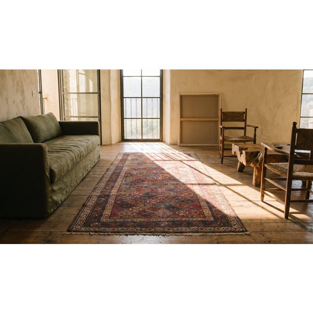 Textile 1920s Brown Diamond Tribal Antique Persian Kurdish Rug 4'2" X 9'4" Handknotted Wool Carpet For Sale - Image 7 of 7
