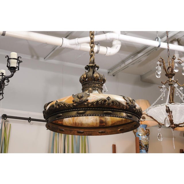 Victorian Leaded Glass & Bronze Chandelier, Early 20th C. American For Sale - Image 11 of 12