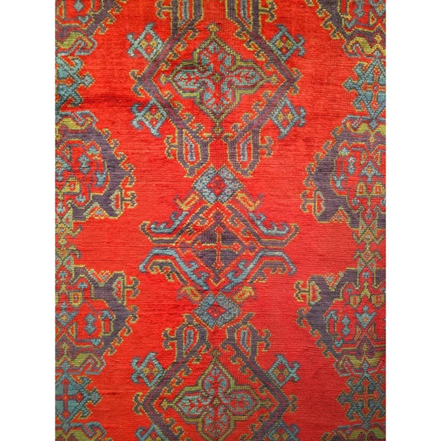 Vintage Turkish Oushak Hand-Knotted Rug, Red Geometric Design, 1900s For Sale In Chicago - Image 6 of 12