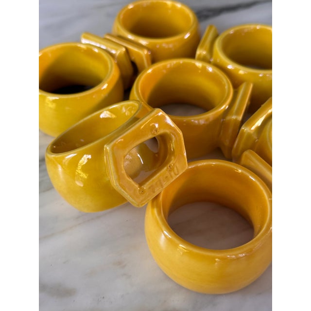 Vintage Italian Yellow Ceramic Napkin Rings - Set of 8 For Sale - Image 9 of 14