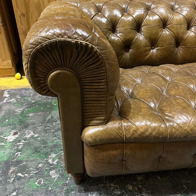 Victorian Vintage Tufted Leather Chesterfield Sofa For Sale - Image 3 of 11