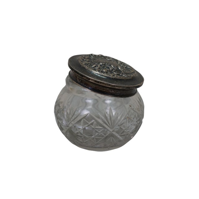 Antique Art Nouveau Simpson, Hall, Miller Co Repousse sterling silver 925/1000 lidded cut crystal / glass vanity / powder...