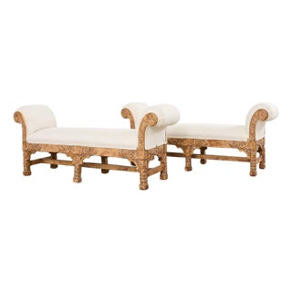 Pair of Italian Baroque Style Scroll Arm Benches 5 Ft. For Sale