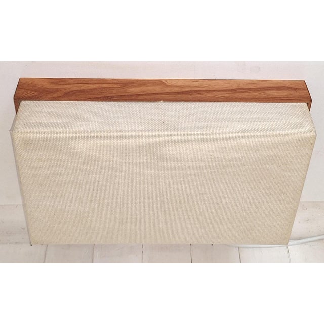 Mid-Century Minimalist Ceiling Lamp with Teak Frame and Reinforced White Linen Shade, 1960s For Sale - Image 4 of 7