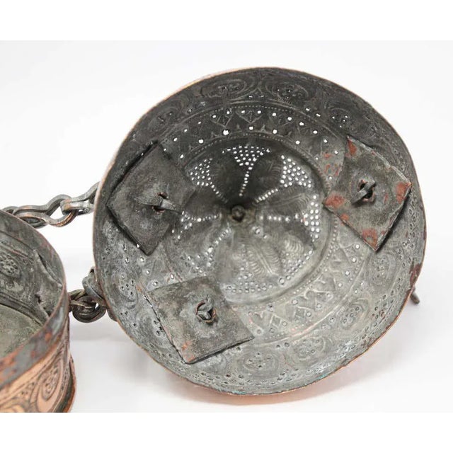 Antique Indian Copper Pandan Betel Box, Mughal Revival, Pierced Dome Lid For Sale In Palm Springs - Image 6 of 13