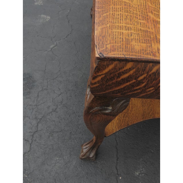 Early 1900s Ball and Claw Feet Tiger Oak Writing Office Desk Library Table 6410 For Sale - Image 15 of 17