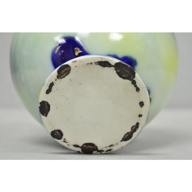 Vintage Victorian Blue Hand Painted Porcelain Floral Twin Handled Bulbous Vase For Sale - Image 13 of 14