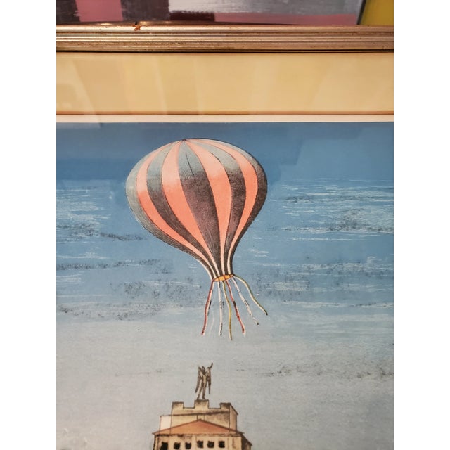 Linen 1950s Vintage Mid Century Modern Dancing Cardinals Balloon Lithograph, Framed For Sale - Image 8 of 11