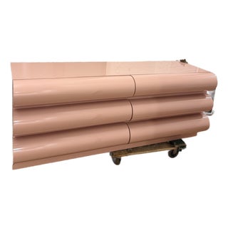 1980s Postmodern Pink Laminate Bullnose Lowboy Dresser For Sale