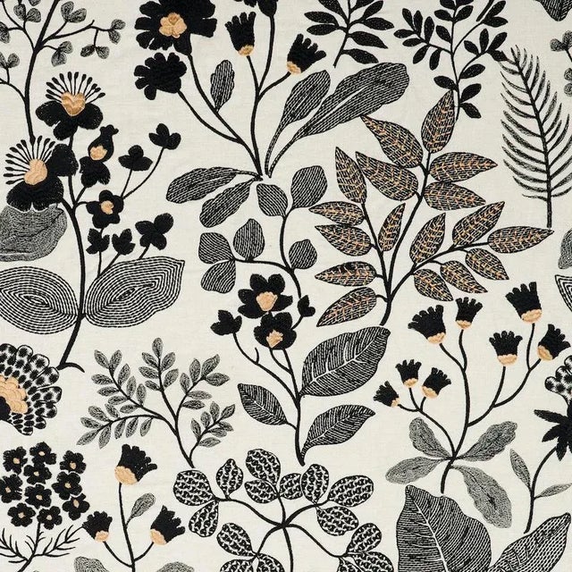 Hand stitched on a textured ground, each of the flowers and leaves in this stylized mid-scale botanical features a...