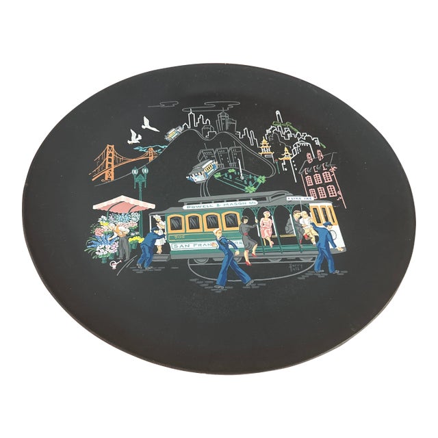 1950s Mid Century Modern Flintwood Tray With San Francisco Scene For Sale