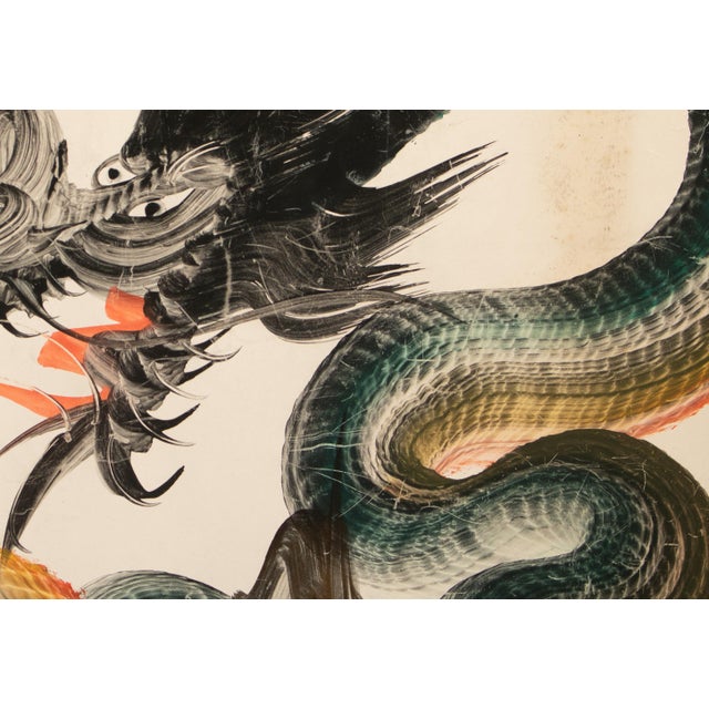 Mid 20th Century Post-1940s Japanese Shōwa Era Watercolor Scroll Painting With Two Dragons For Sale - Image 5 of 12