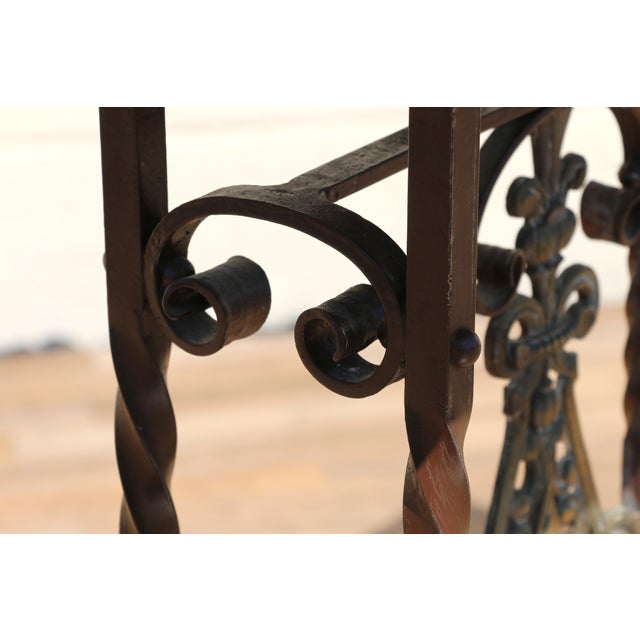 Antique Spanish Revival Entry Hall Table | Wrought Iron, Brass & Black Marble Console | Circa 1910 For Sale - Image 4 of 18