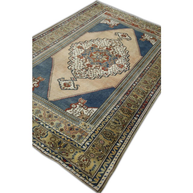 1960s 1960s Blue Multicolor Vintage Turkish Rug 4'7" X 7' For Sale - Image 5 of 7