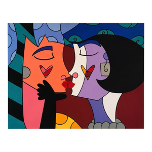 “The Kiss” Pop Art Acrylic on Canvas, in the Style of Romero Britto, 36” X 48