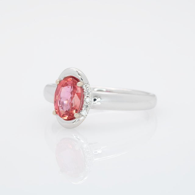 Gia 1.1Ct Padparadscha Sapphire Ring With Natural Diamonds in Solid 14k Gold, Size 6.75 For Sale In Columbus - Image 6 of 9