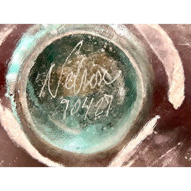 Glass Signed Stephen Rich Nelson Studio Art Glass Sculpture 1990 Turquoise Ribbon Aventurine Bubble Glass Paperweight 10.5” For Sale - Image 7 of 10