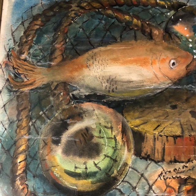 Original Modernist Nautical /Fish Watercolor Painting For Sale - Image 4 of 8