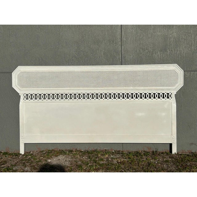 1960s 1960s True White Cane King Headboard With Loop Detailing Unusual Custom Headboard For Sale - Image 5 of 5