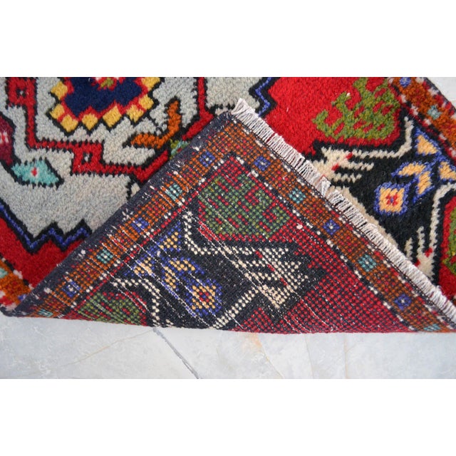 Ruby Red 1970s Hand Knotted Small Turkish Rug, Door Mat, Entryway Rug, Bath Mat, Kitchen Decor - 20x36" For Sale - Image 8 of 14