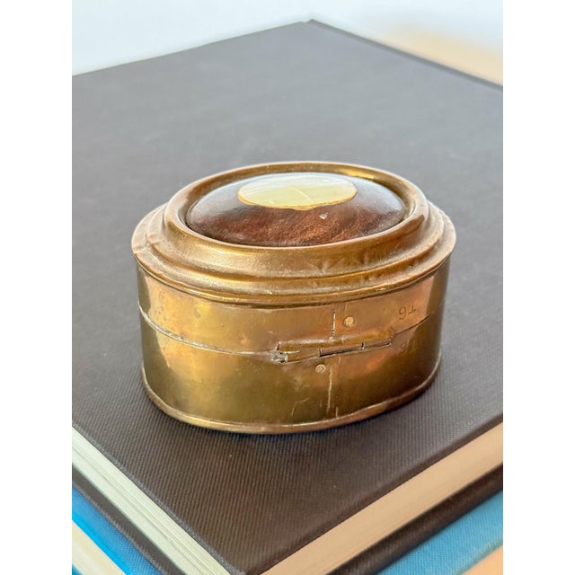 Brass Vintage Brass Trinket Box With Wood and Mother of Pearl Inlay For Sale - Image 8 of 11