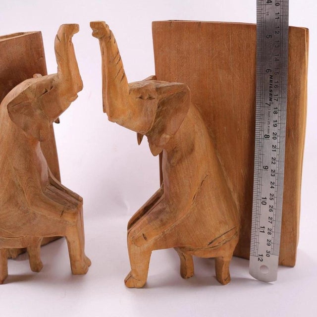 Mid-Century Modern Carved Sycamore Anthropomorphic Elephant Bookends, 1950s, Set of 2 For Sale - Image 10 of 13