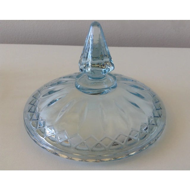 Sky Blue Vintage C.1960's Soft Baby Blue Glass Lidded Keepsake With Pointed Finial Top For Sale - Image 8 of 8