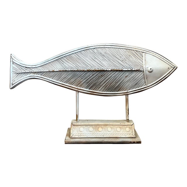 Vintage Washed Pencil Reed Fish Sculpture For Sale