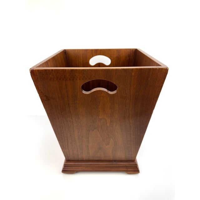Mid-Century Modern Mid 20th Century Walnut Wastebasket With Sculpted Handles and Stepped Base For Sale - Image 3 of 11