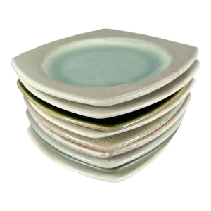 1980s Modern Set of 9 Square Plates Sculptural Art Pottery