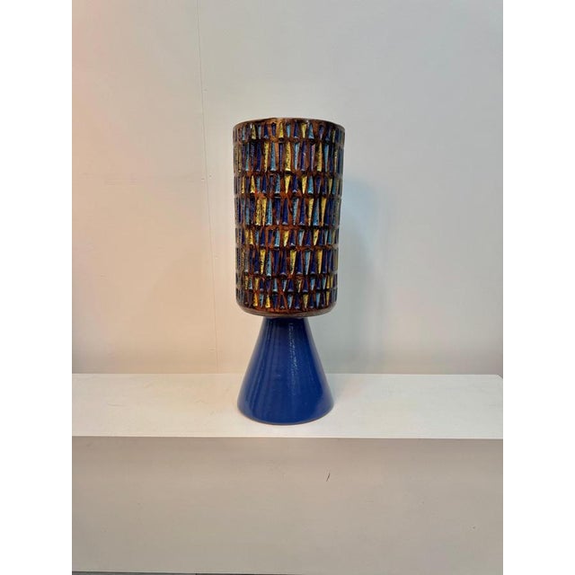 Large Italian Geometric Glazed Ceramic Vessel, 1960s For Sale - Image 3 of 9