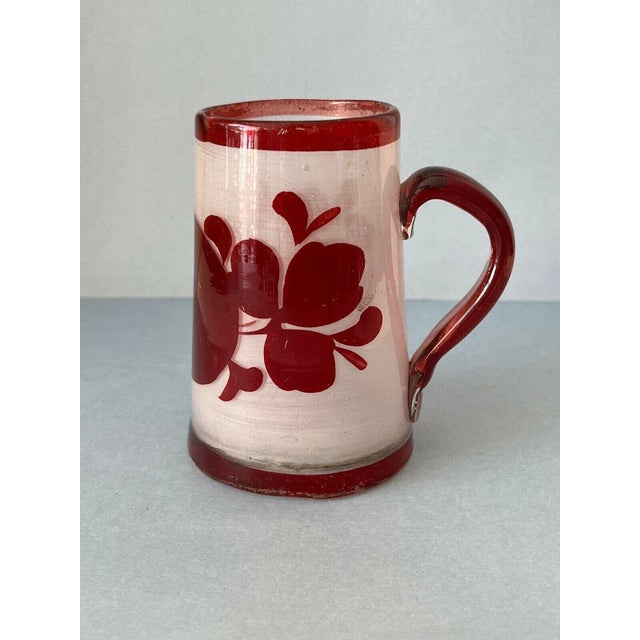 Vintage Oxblood Red on Frosted Clear Cameo Art Glass Handled Tumbler For Sale - Image 13 of 13