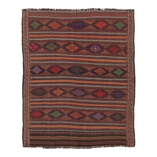 Vintage Persian Soumak Kilim, Earth Tones With Diamond Motifs - Rug & Kilim For Sale