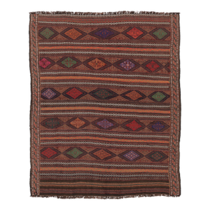Vintage Persian Soumak Kilim, Earth Tones With Diamond Motifs - Rug & Kilim