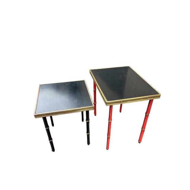 Vintage Stitched Leather Nesting Tables by Jacques Adnet, 1950s, Set of 2 For Sale - Image 6 of 11