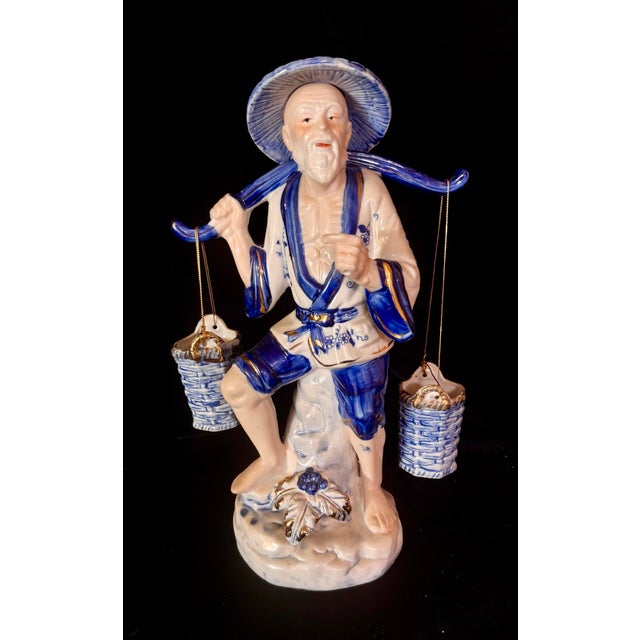 Chinese Large Vintage Chinese Fisherman Figurine For Sale - Image 3 of 12