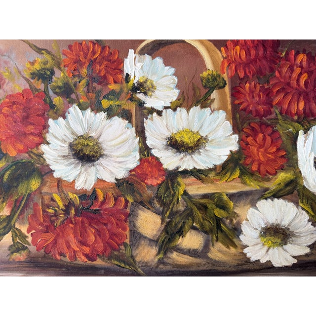 Red 1970s Vintage Impressionist Floral Basket Still Life Oil on Canvas Painting – Framed For Sale - Image 8 of 13