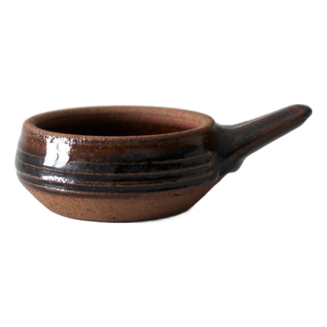 Vintage Handmade Studio Pottery Handled Bowl For Sale