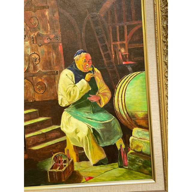 1990s 1990s Original Oil Painting - Monk in Wine Cellar - Signed by R. Schwarz For Sale - Image 5 of 8