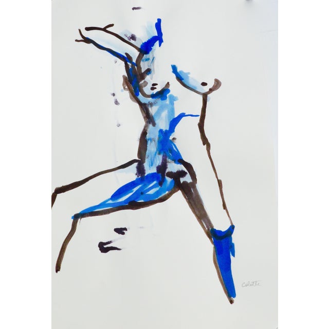 "Blue Woman" Contemporary Figurative Ink Drawing For Sale - Image 4 of 4