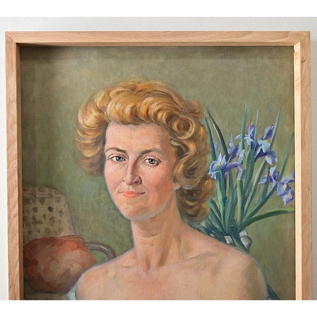 French Vintage Portrait Painting of a Lady with Iris Signed Guy Combrisson For Sale - Image 4 of 8