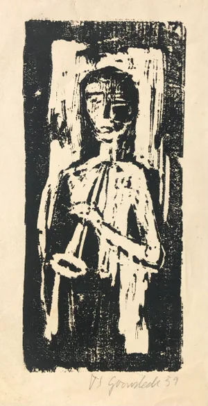 1959 FJ Gronstedt Woodblock Portrait Print of a Musician