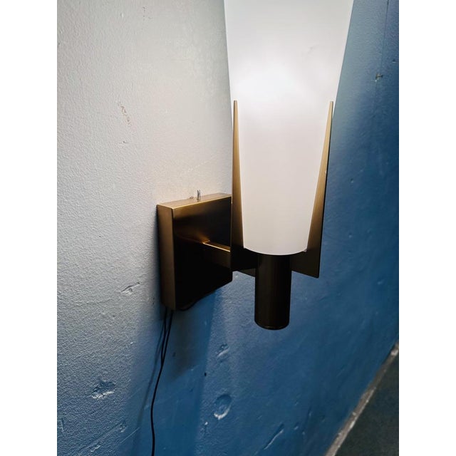 Wall Light in Brass and Opaline, 1950s For Sale - Image 4 of 8
